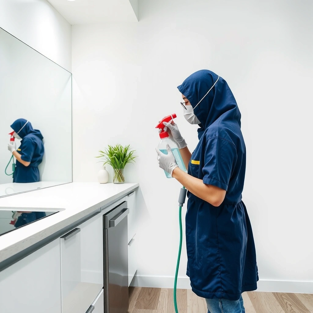 Deep cleaning service showing thorough sanitization of kitchen and bathroom surfaces