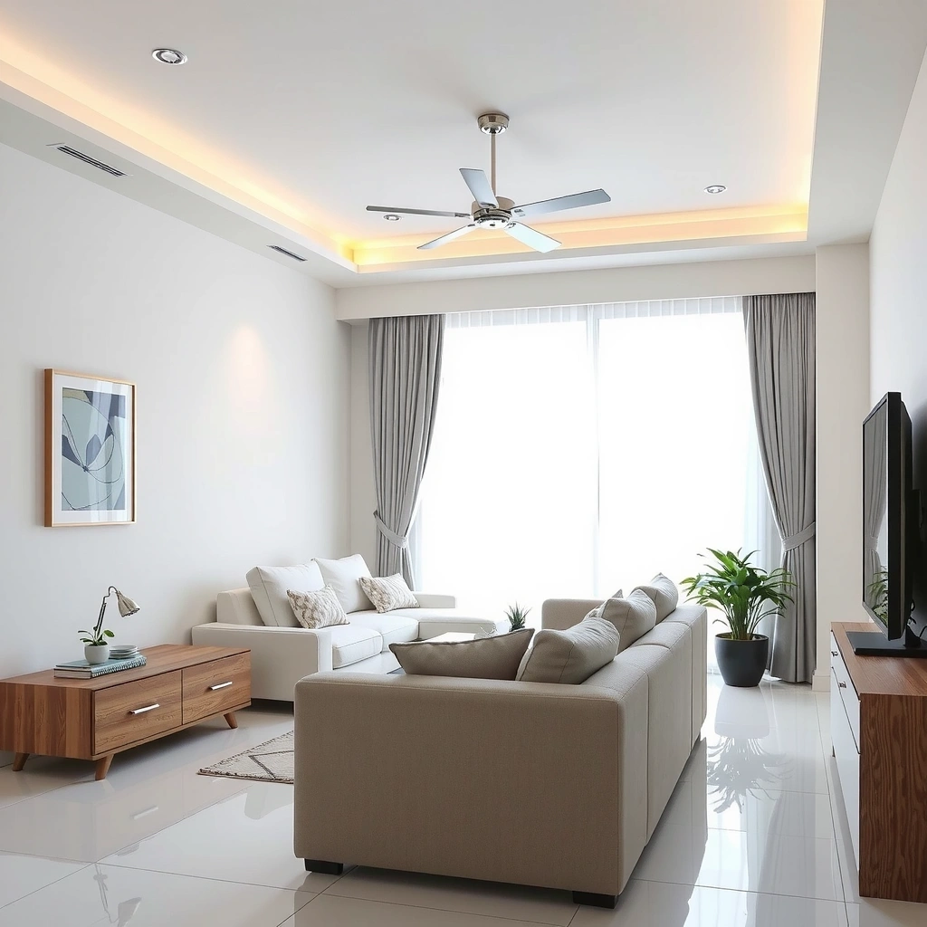 Professional residential cleaning service showing clean, organized living room