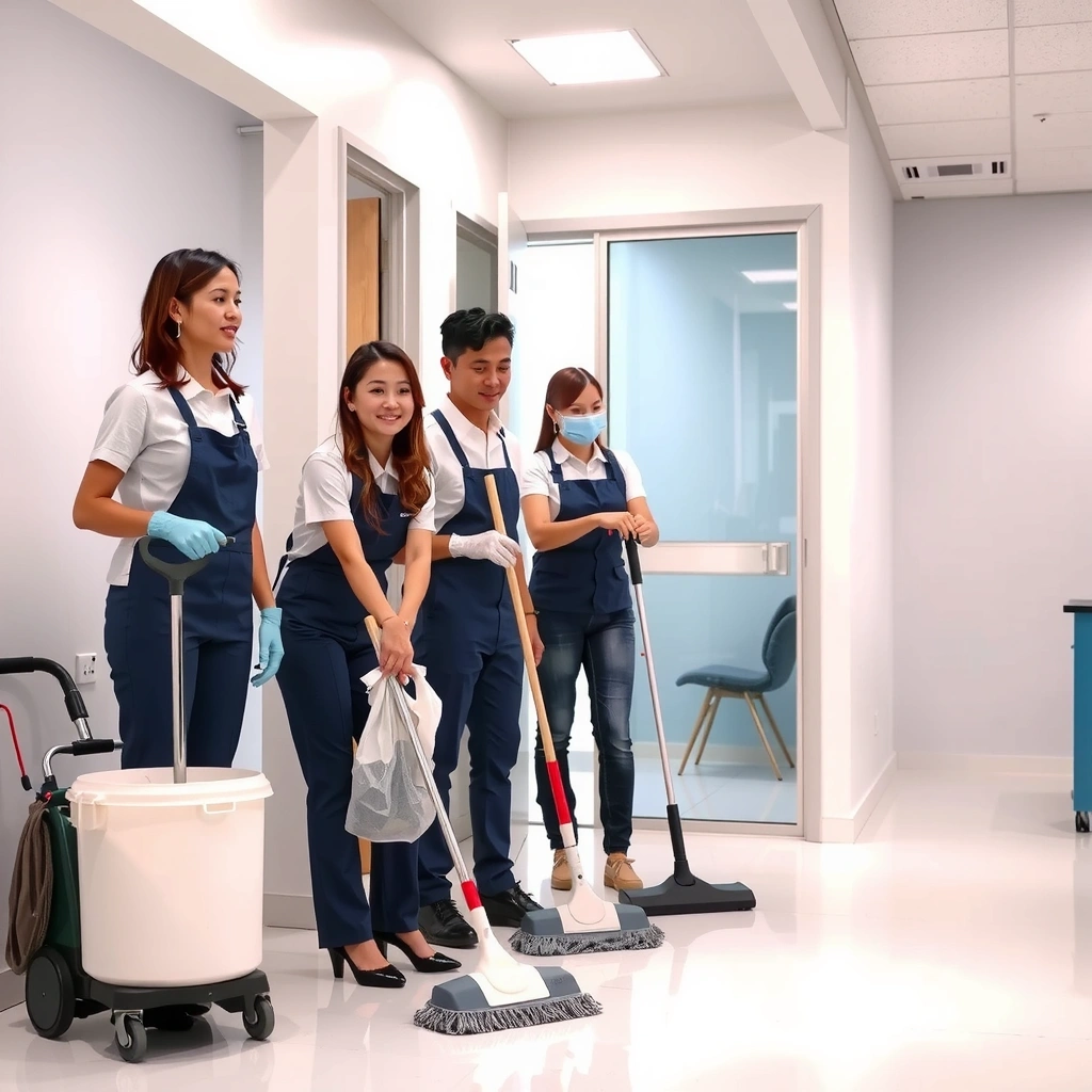 Professional cleaning service in Metro Manila showing team cleaning modern office space